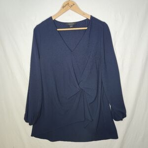 Michel Studii Ladies Tunic Style Navy Top Blouse With Front Twist Size 12